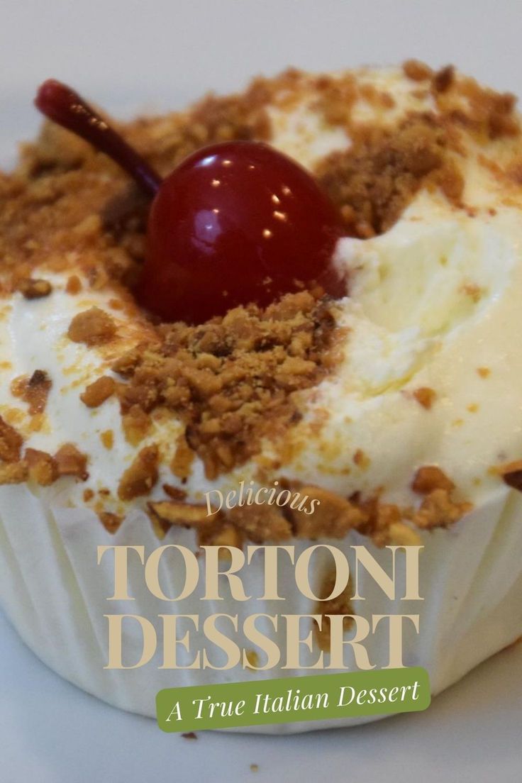 the cover of a magazine with a dessert in it's center and a cherry on top