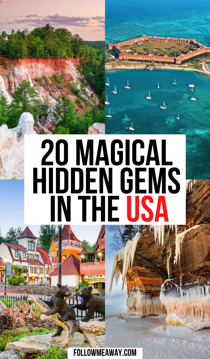 the top 20 tourist attractions in the usa with text overlay that reads, 20 magical hidden gems in the usa