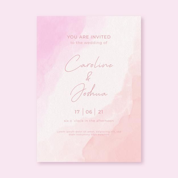 a pink and white watercolor wedding card