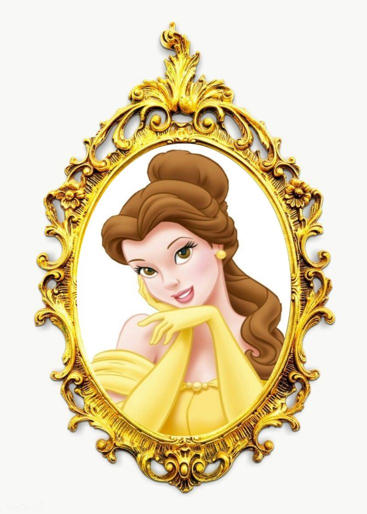 an image of a princess in a gold frame with a yellow scarf around her neck