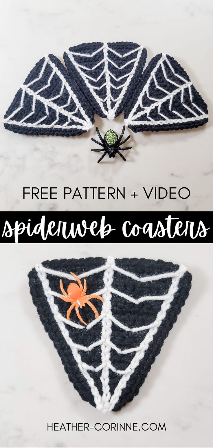 crocheted spider webs with the text free pattern and video to make it look like