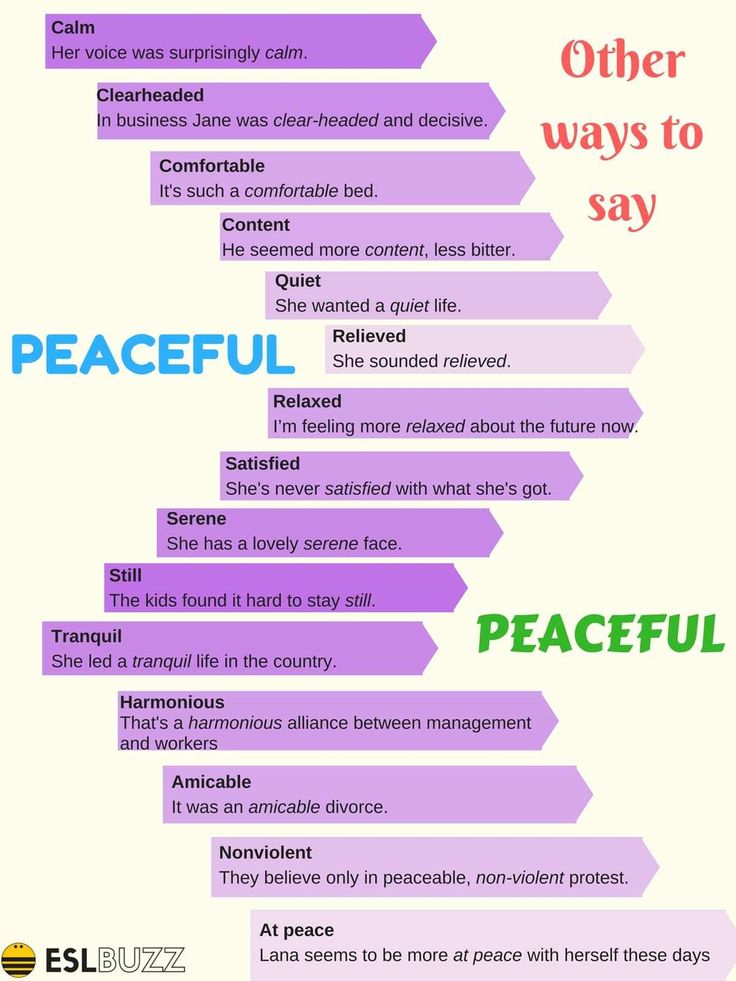 a poster with different types of words and phrases on it, including the words peaceful