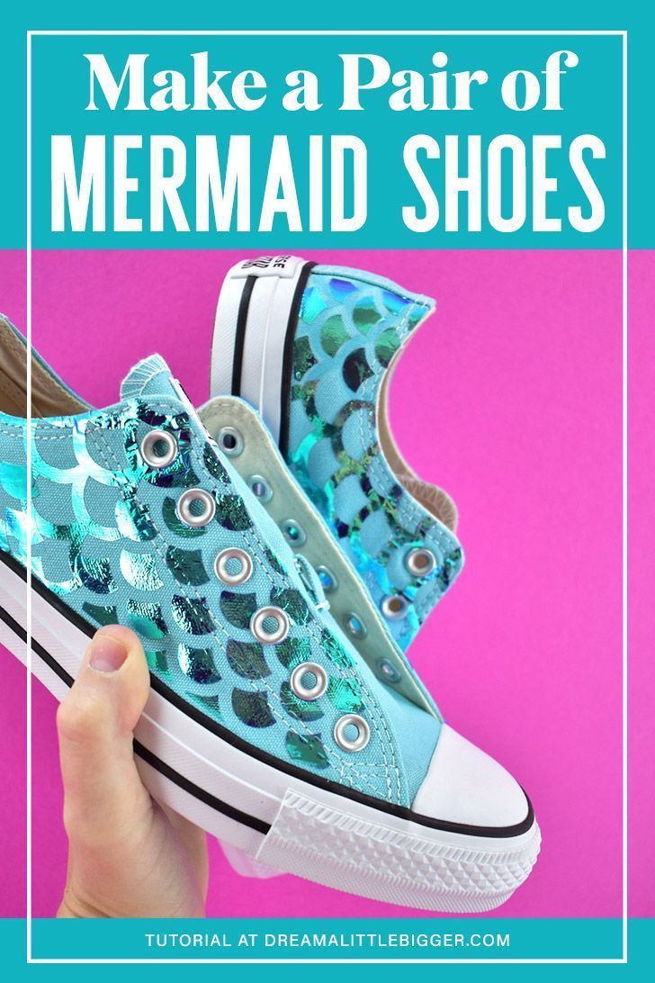 someone is holding up their shoes with the words, make a pair of mermaid shoes