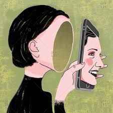 a woman holding a cell phone to her face and looking at the screen with an open mouth