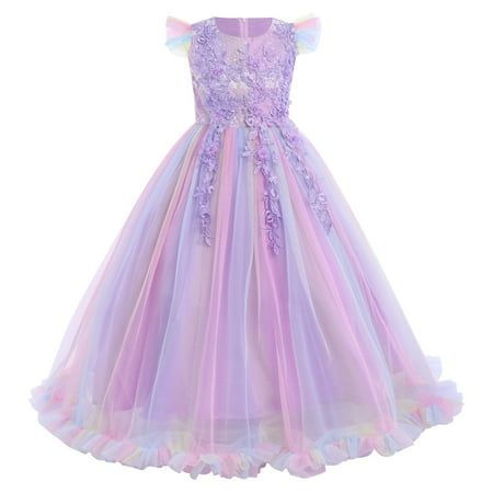 Kids little big girls sleeveless round neck princess dress tulle spliced full length evening party prom gown, elegant and gorgeous design, carnival event birthday party fall dressing up clothes, it will make your girl beautiful and feel like a princess.  Mesh spliced bodies with soft lining, adds ruffled tulle details at sleeve, tops embellished with beautiful flower, faux rhinestone and embroidered patchwork at front, designed with concealed zip-back fastening, the sashes are attached at the si Maxi Dress Bridesmaid, Cocktail Party Outfit, Dress Up Outfits, Dress Up Costumes, Dress Bridesmaid, Pageant Dress, Bridesmaid Wedding, Fairy Dress, Maxi Gowns