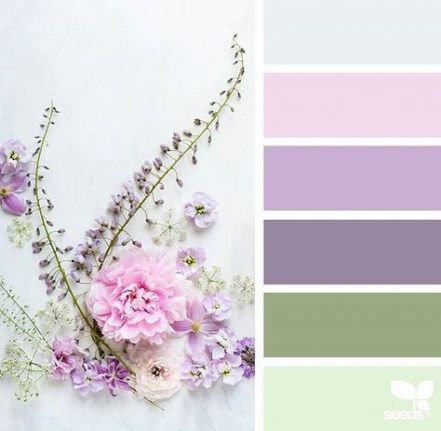 the color scheme is lavender and green, with pink flowers on it's side