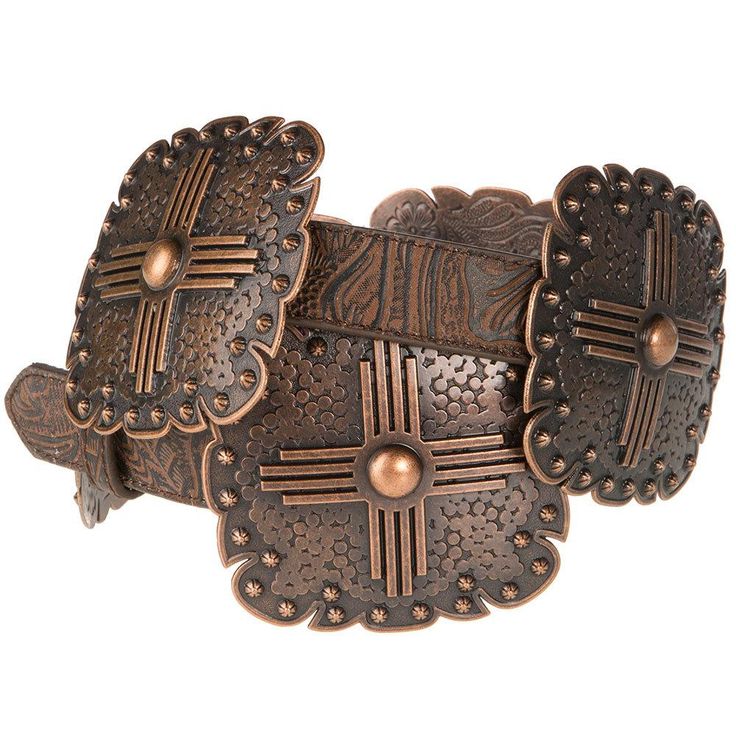 Cross Concho Belt 1 " Strap Copper Tone Buckles Square Conchos A3668 The Ladies Angle Ranch 1" Brown Cross Concho Belt is a great addition to an outfit. The brown floral embossed leather belt is a shade of antique copper with copper tone square conchos. Tooled Leather Belts, Concho Belt, Western Belt, Western Belts, Brown Floral, Leather Belts, Antique Copper, Belts For Women, Cloth Bags