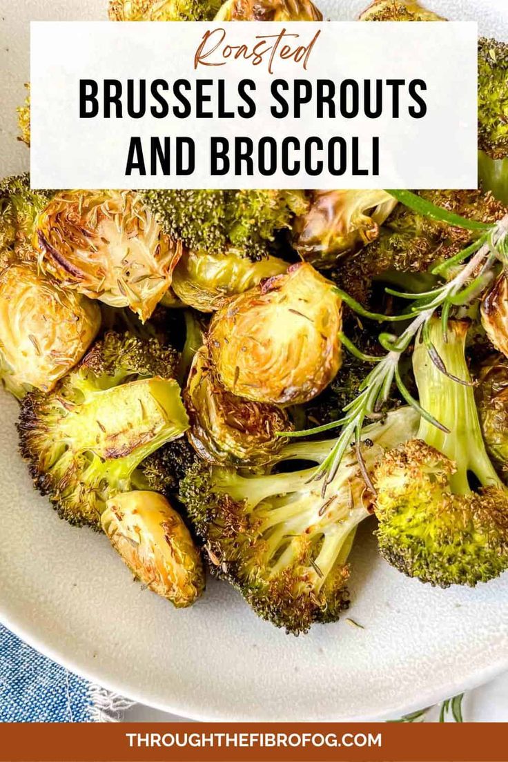 broccoli sprouts and brussel sprouts on a white plate