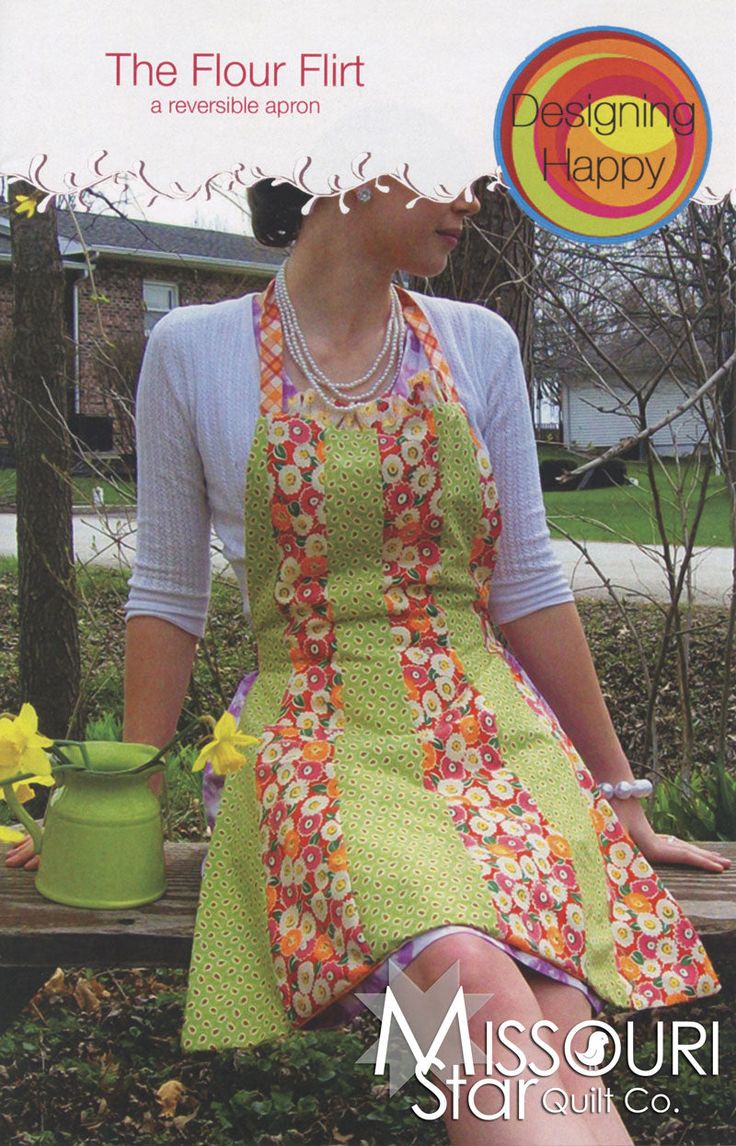 a woman sitting on a bench wearing an apron and hat with flowers in the background