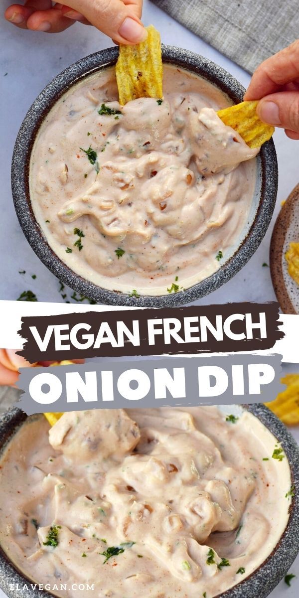 two bowls filled with onion dip and chips