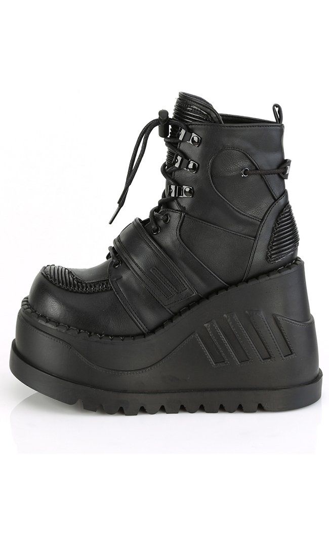 STOMP-13 Black Platform Ankle Boots-Demonia-Tragic Beautiful Perfect Sneakers, Lace Up Wedges, Wedge Ankle Boots, Black Vegan, Platform Ankle Boots, Platform Wedge, Platform Boots, Platform Wedges, Cute Shoes