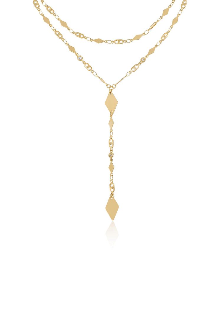 Augustine Layered Lariat Necklace Gold Lariat Figaro Chain Jewelry, Gold Y-shape Clavicle Chain Necklace, Gold Y-shape Delicate Chain Necklace, Gold Y-shape Chain Necklace With Adjustable Chain, Gold Y-shape Adjustable Chain Necklace, Elegant Gold Drop Necklace For Layering, Gold Y-shape Lariat Necklace With Clavicle Chain, Gold Y-shape Drop Necklace With Clavicle Chain, Gold Y-shape Drop Necklace With Delicate Chain