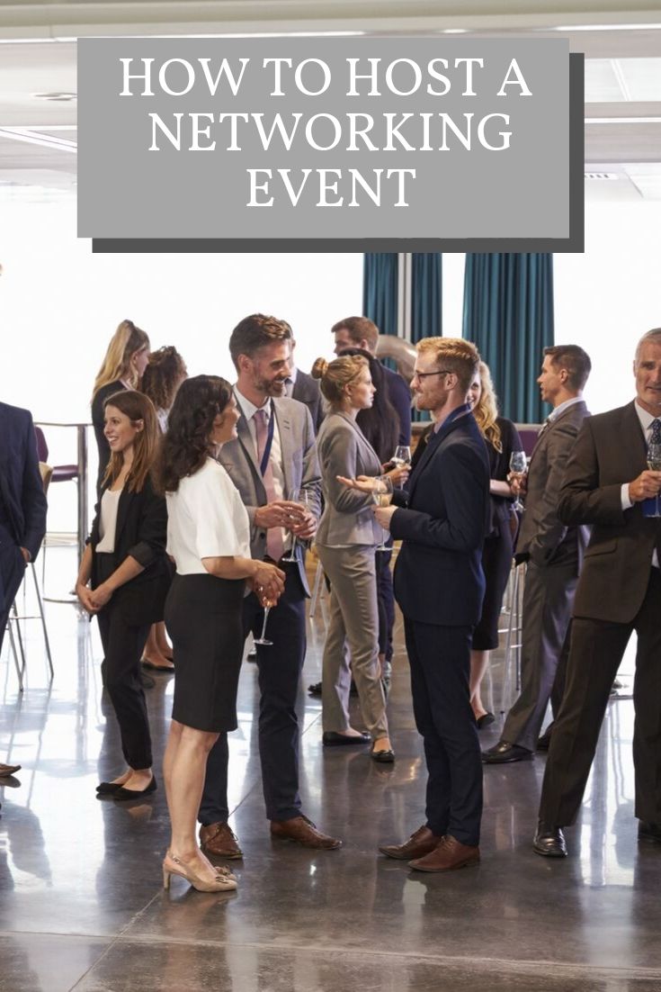 a group of people standing around talking to each other with the words how to host a networking event