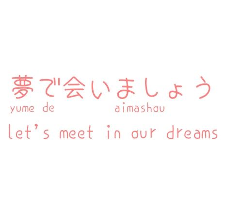 the words are written in japanese and english on a white background with pink lettering that reads let's meet in our dreams