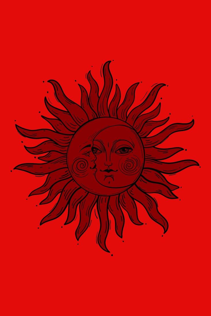 a drawing of a sun on a red background