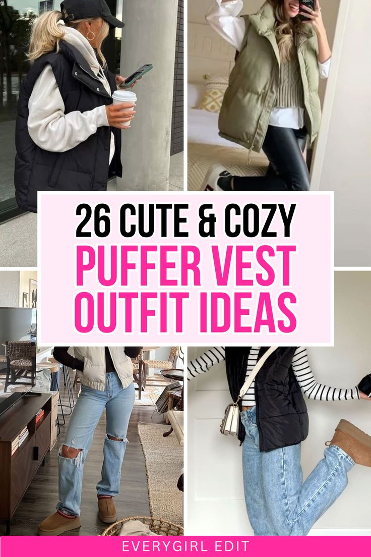 puffer vest outfits, puffer vest outfit ideas, puffer vest outfit inspo, puffer vest outfits 2025, puffer vest outfit ideas 2025. Puffy Vests For Women, Sweater And Vest Outfit Winter, Black Puffer Vest And Leggings Outfit, Womens Long Puffer Vest, Legging Vest Outfit, Puffer Vest And Joggers Outfit, Long Hooded Puffer Vest Outfit, Layer Hoodie Outfit, Puffer Vest And Scarf Outfit