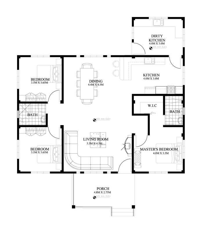 the floor plan for a house with two bedroom and an attached living room, including a kitchen