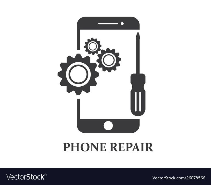 a phone repair icon with gears on the screen