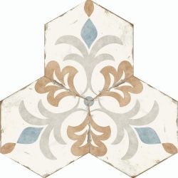 an ornate tile design with blue, brown and white colors