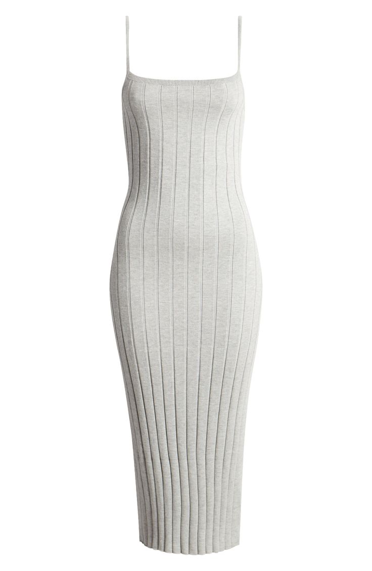 Wide, vertical ribbing brings cool texture to this soft sweater-dress knit in a beautifully defined fit that works whether you wear it solo or layer it into another look. 49" length (size Medium) Slips on over head Scoop neck Unlined 45% cotton, 30% viscose, 23% nylon, 2% spandex Hand wash, dry flat Imported Sleeveless Ribbed Sweater Dress For Spring, Casual Fitted Ribbed Midi Dress, Chic Longline Ribbed Dresses, Ribbed Knit Stretch Dresses, Spring Longline Ribbed Dresses, Spring Ribbed Dress For Layering, Ribbed Stretch Knit Dresses, Casual Knit Midi Bodycon Dress, Casual Ribbed Midi Bodycon Dress