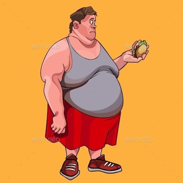 Food Disorders, Fat Cartoon Characters, Fat Models, Fat Cartoon, Fat Character, Man Looks, Health Communication, Man Hand, Bee Illustration