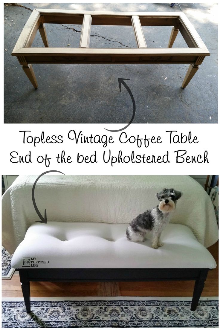 an old coffee table turned into a dog bed