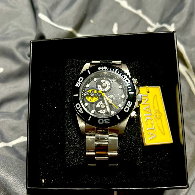 Beautiful Batman Watch Brand New Never Worn My Husband Did Not Like It. Yellow Chronograph Watch With Tachymeter, Luxury Yellow Chronograph Watch With Tachymeter, Luxury Yellow Watch With Tachymeter, Yellow Watch With Tachymeter And Round Dial, Yellow Watch Accessories With Tachymeter And Round Dial, Yellow Watch Accessories With Tachymeter, Yellow Chronograph Watch For Formal Occasions, Formal Yellow Chronograph Watch, Yellow Analog Watch With Round Dial