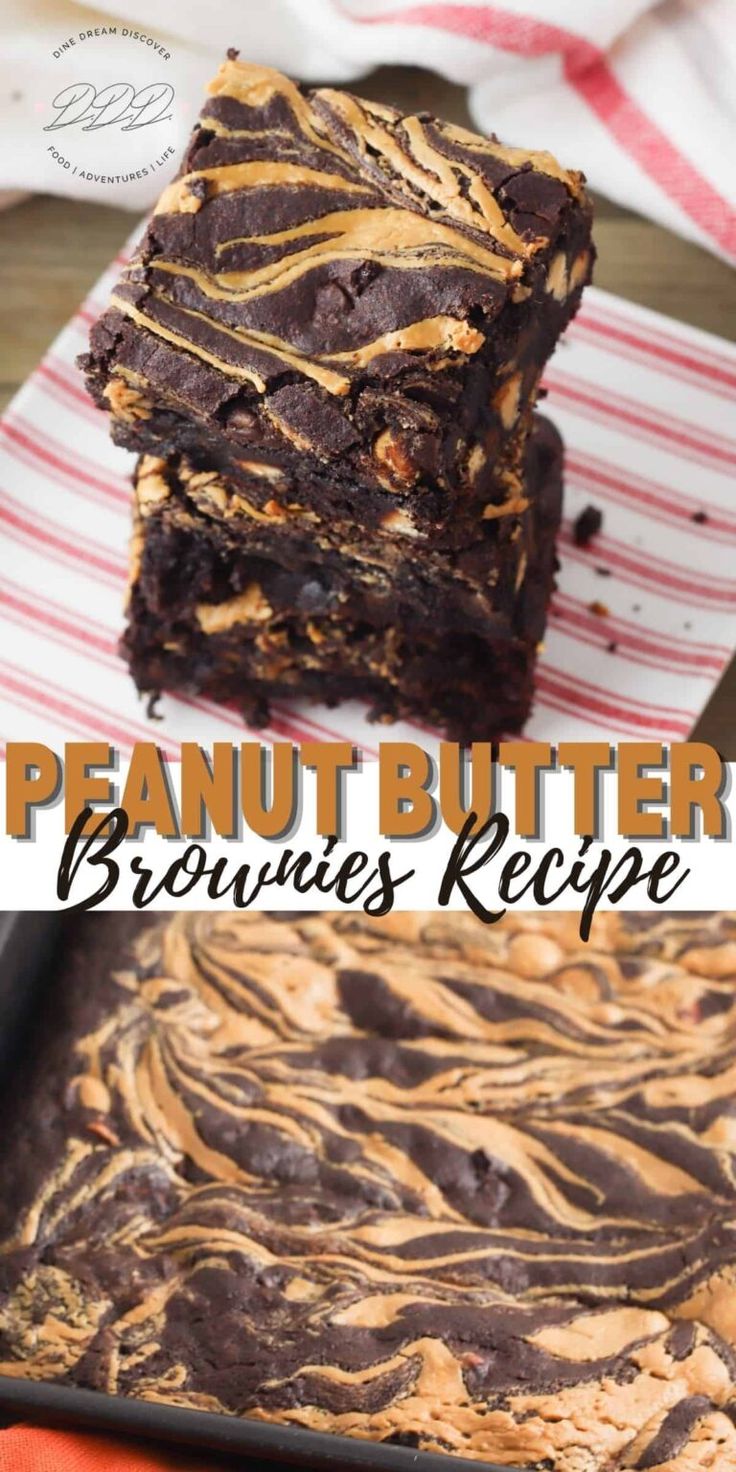 peanut butter brownies recipe with chocolate swirl on top