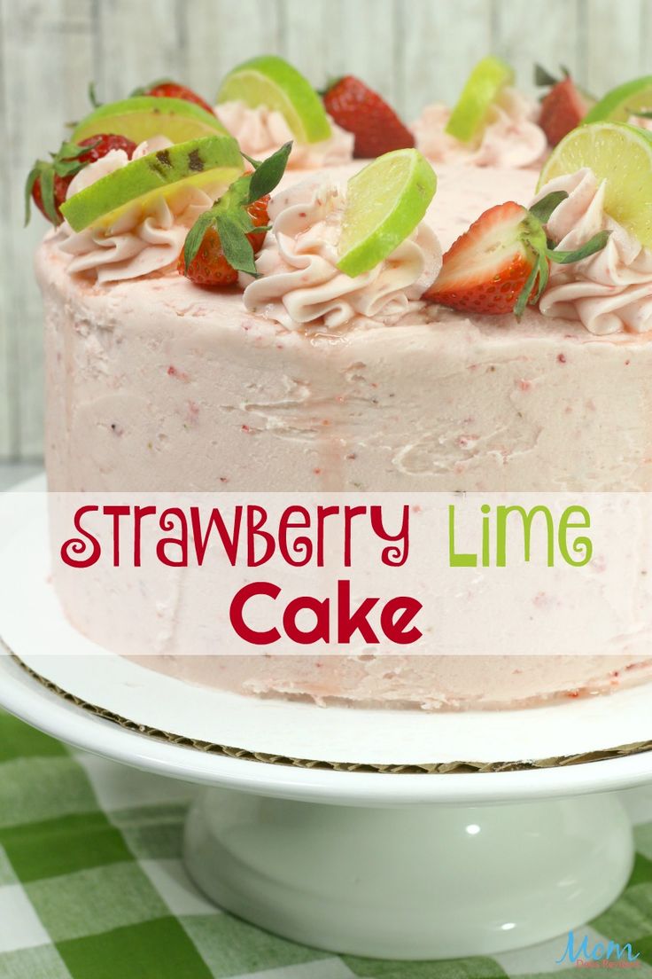 a strawberry lime cake sitting on top of a white plate