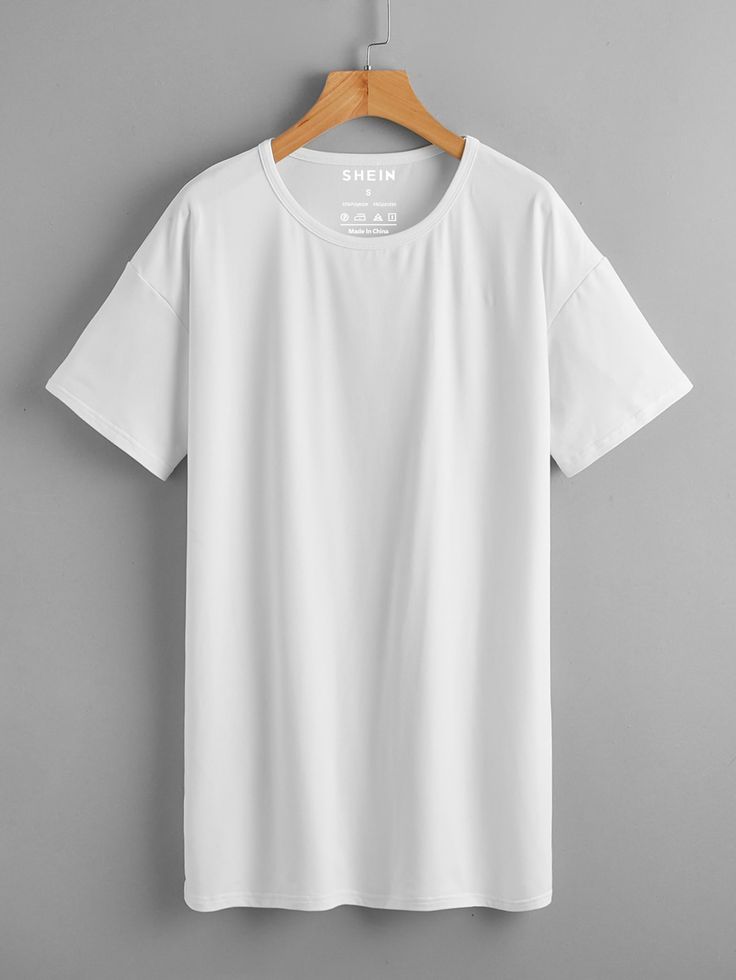 Solid Drop Shoulder Longline Tee | SHEIN Cute White Shirts, Long White T Shirt, Business Casual Dress Code, T Shirt Branca, Plain White Shirt, Baggy Shirt, Baggy T-shirt, Baggy Tops, Plain White T Shirt