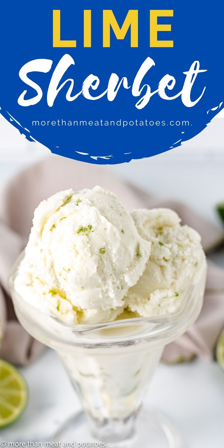 lime sherbet ice cream in a small glass bowl with lemons around it