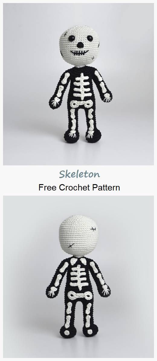 the skeleton is crocheted in black and white