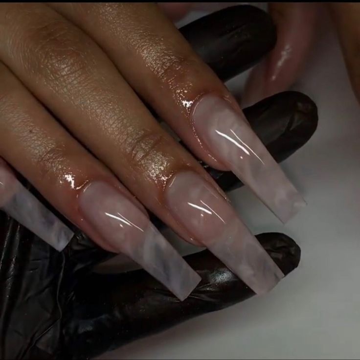 Milky Clear Nails Acrylic, Clear Chrome Acrylic Nails, Long Natural Nails Acrylic, Clear Ombre Acrylic Nails, Clear Ombre Nails, Clear Long Nails, Clear Acrylic Nails Coffin, Clear Nails Acrylic, Glossy Acrylic Nails