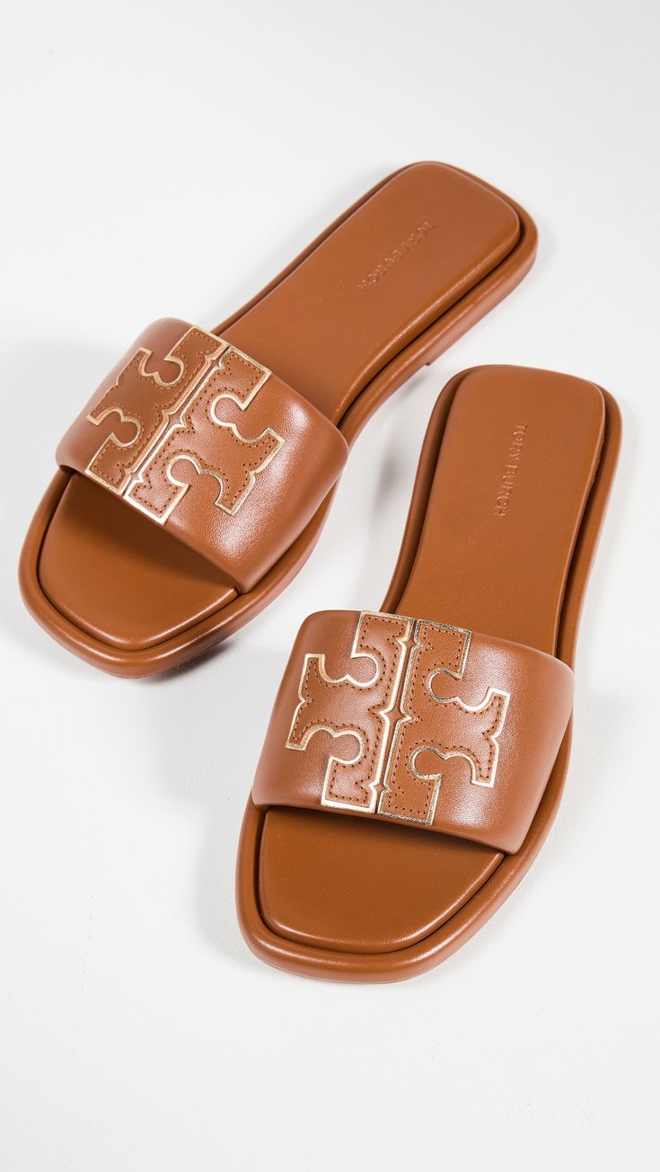 Fast Free Shipping & Free Returns on Tory Burch Double T Sport Slides at Shopbop. Shop new arrivals from Tory Burch at Shopbop.com Tory Burch Eleanor, Metallic Flats, Tory Burch Sandals, Logo Emblem, Slides Women, Girly Shoes, Womens Slides, Pretty Shoes, Tory Burch Shoes