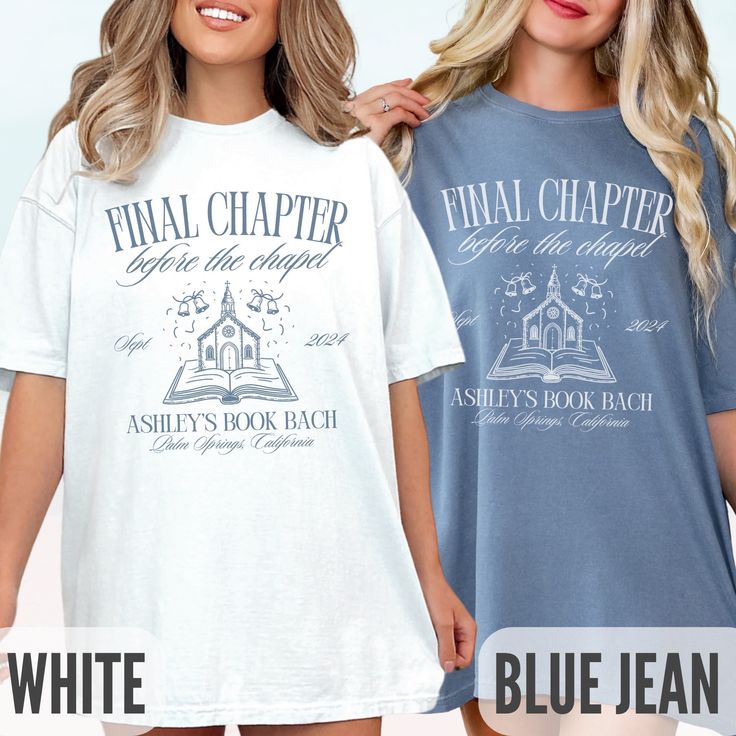 two women standing next to each other wearing t shirts with the same design on them