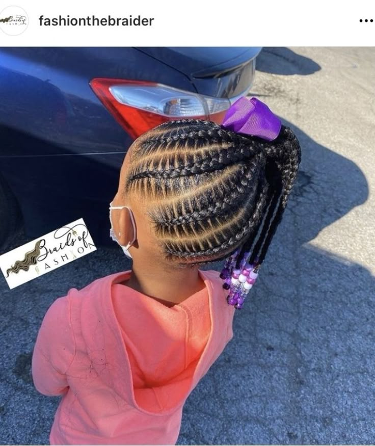 Kids Braided Hairstyles Black Children, Braided Ponytail With Beads, Toddler Cornrow Styles, Kids Braided Ponytail, Cute Braid Styles, Girls Braided Hairstyles Kids, Toddler Braided Hairstyles, Toddler Braids, Black Kids Braids Hairstyles