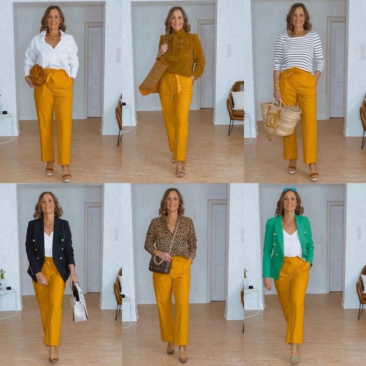 Gold Pants Outfit, Mustard Pants Outfit, Orange Pants Outfit, Living Cheap, Yellow Pants Outfit, Colored Pants Outfits, Mustard Yellow Pants, Mustard Outfits, Slacks Outfit