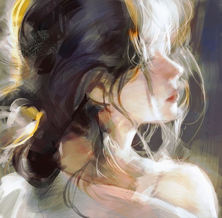 a digital painting of a woman with long hair