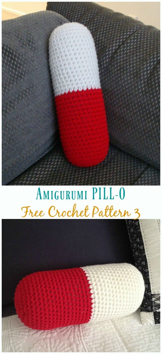 the crochet pillow is made to look like an amigurm pill