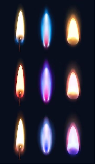 a set of different colored candles on a black background