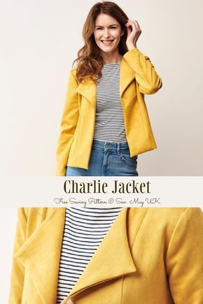 a woman wearing a yellow jacket and striped shirt