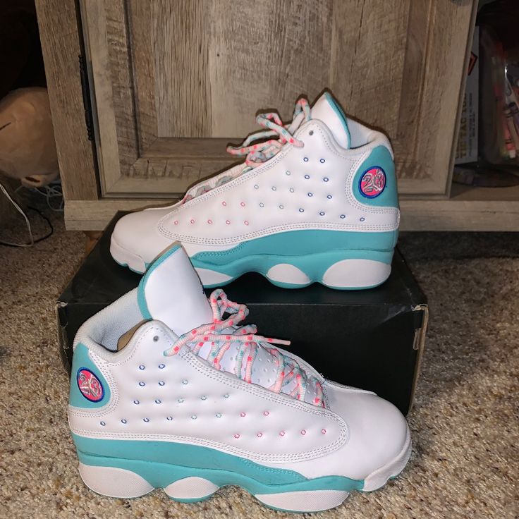 Nike Air Jordan Retro 13 Kids Size 6 Daughter Selling To Try To Earn Money For New Phone Casual Green Jordan Shoes For Light Sports, Casual Jordan Shoes With Breathable Synthetic Material, Casual Jordan Shoes For Light Sports With Laces, Casual Jordan Shoes With Lace-up White Sole, Casual Jordan Lace-up Shoes With Cushioned Footbed, Casual Jordan Shoes With Cushioned Footbed, Casual Lace-up Jordan Shoes With Cushioned Footbed, Casual Nike Jordan Shoes For Light Sports, Low-top Synthetic Basketball Shoes For School