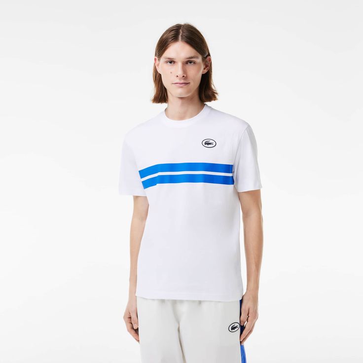 Go for maximum Lacoste style in this heavy jersey tee. Inspired by styles from our archives, featuring an XL print for a vintage feel. Featuring a modern, comfortable cut with dropped shoulders. White Relaxed Fit T-shirt With Three Stripes, White Jersey T-shirt With Logo Print, White Jersey T-shirt For Summer, White Jersey Sporty T-shirt, Sporty White Jersey T-shirt, White Sporty Jersey T-shirt, Sporty Cotton Jersey T-shirt For Streetwear, Sporty Cotton Jersey T-shirt With Logo Print, White Jersey T-shirt