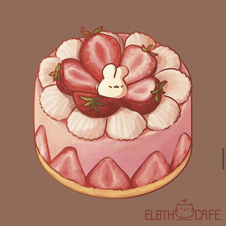 a drawing of a strawberry cake on a brown background