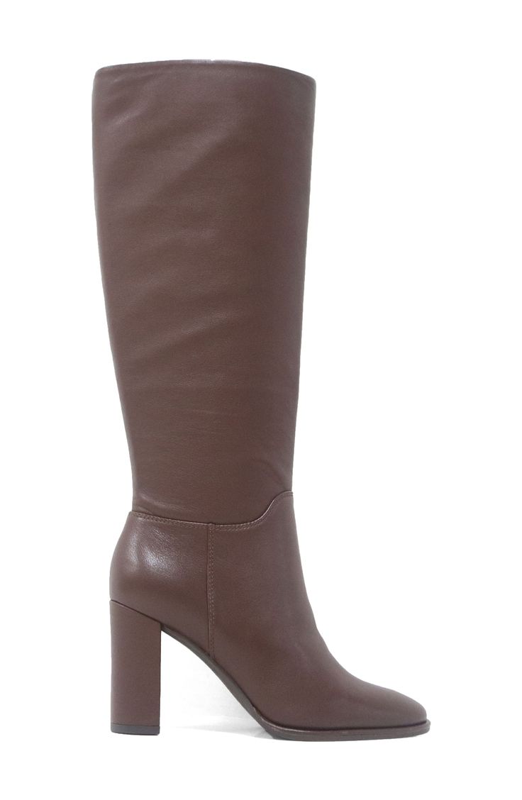 Minimal detailing brings wardrobe-spanning versatility to this comfortably cushioned knee-high boot framed with an almond toe and demi block heel. 3 1/4" heel 14 3/4" shaft; 14 1/2" calf circumference Cushioned footbed Leather upper/synthetic lining/rubber sole Imported Brown Tall Heeled Boots Medium Width, Brown Tall Heeled Boots Medium Fit, Brown Tall Heeled Boots With Wide Calf, Brown Tall Heeled Boots For Wide Calf, Brown Tall Wide-calf Heeled Boots, Chic Tall Brown Heeled Boots, Brown Knee-high Boots With Medium Width, Brown Knee-high Heeled Boots, Brown Tall Knee-high Heeled Boots