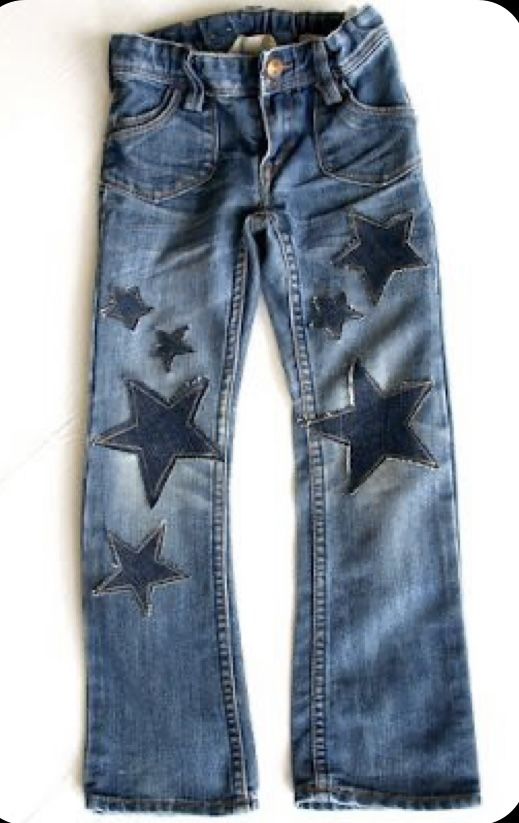 a pair of blue jeans with stars on them