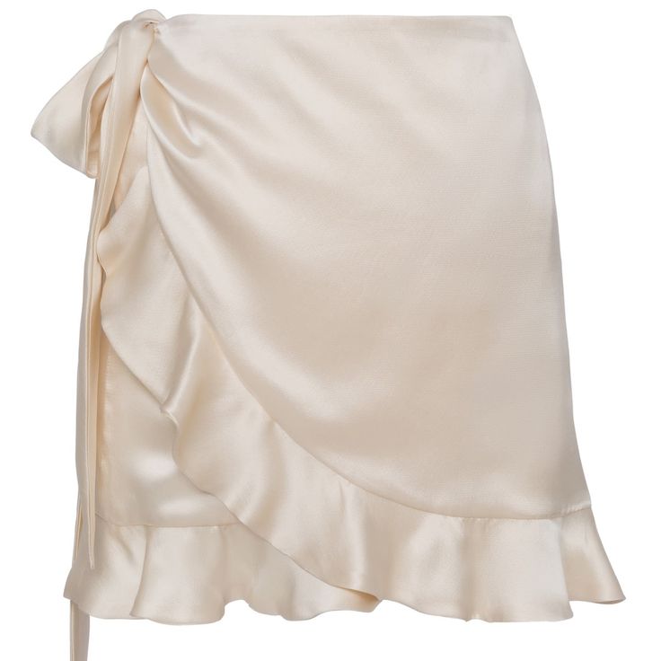 Elegant, softly draped mini wrap skirt made from silk satin. Individually adjustable by tying the waist at the side. Shimmering, glossy look, and Opaque finish thanks to lining. Elevate your ensemble with this statement piece, perfect for any occasion. Material: 100% Silk Lining: 100% Cotton   Made in Italy  Handwash, Cool iron on reverse, Turn garment inside out before cleaning, Do not bleach, Always check the garment care label for specific care instructions Rap Skirt, Lisa Skirt, White Silk Skirt, Creme White, Mini Wrap Skirt, Glossier Look, Bow Skirt, Garment Care Labels, Apartment Rental