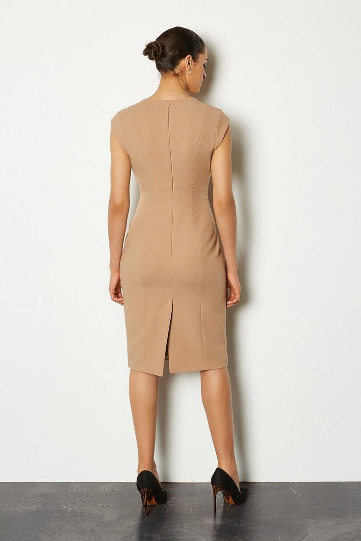 Envelope Neck Sleeveless Dress | Karen Millen Chic Sleeveless Dress With Pleated Back For Work, Formal Sleeveless Dress With Flattering Silhouette, Sleeveless Dress With Fitted Bodice And Flattering Silhouette, Chic Fitted Sleeveless Dress With Pleated Back, Chic Sleeveless Knee-length Dress With Pleated Back, Chic Knee-length Sleeveless Dress With Pleated Back, Classic Sleeveless Midi Dress With Flattering Silhouette, Workwear Midi Dress With Pleated Back And Fitted Bodice, Sleeveless Dress With Fitted Bodice And Back Zipper