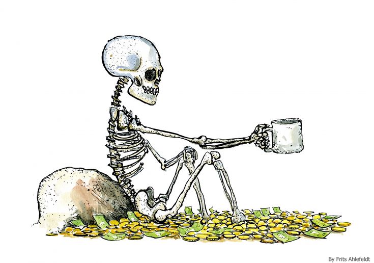 a skeleton sitting on the ground with a cup in it's hand next to corn