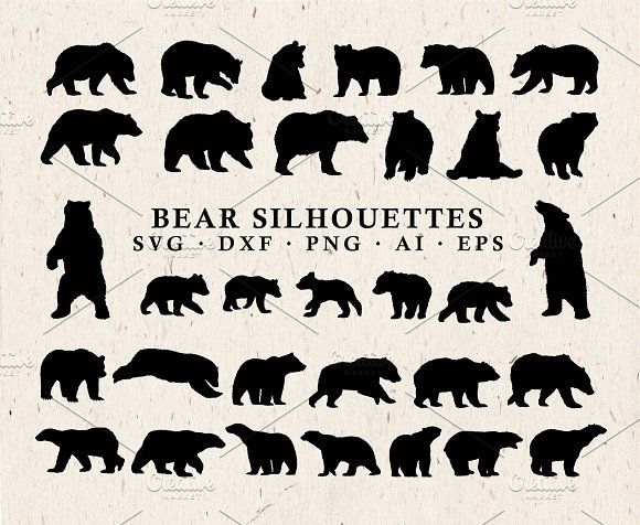 Bear Silhouettes Vector Pack by Seaquint on @creativemarket Fish Silhouette, Bear Svg, Bear Tattoos, Mountain Drawing, Bear Silhouette, Bear Clipart, Bear Tattoo, Clipart Silhouette, Bear Logo